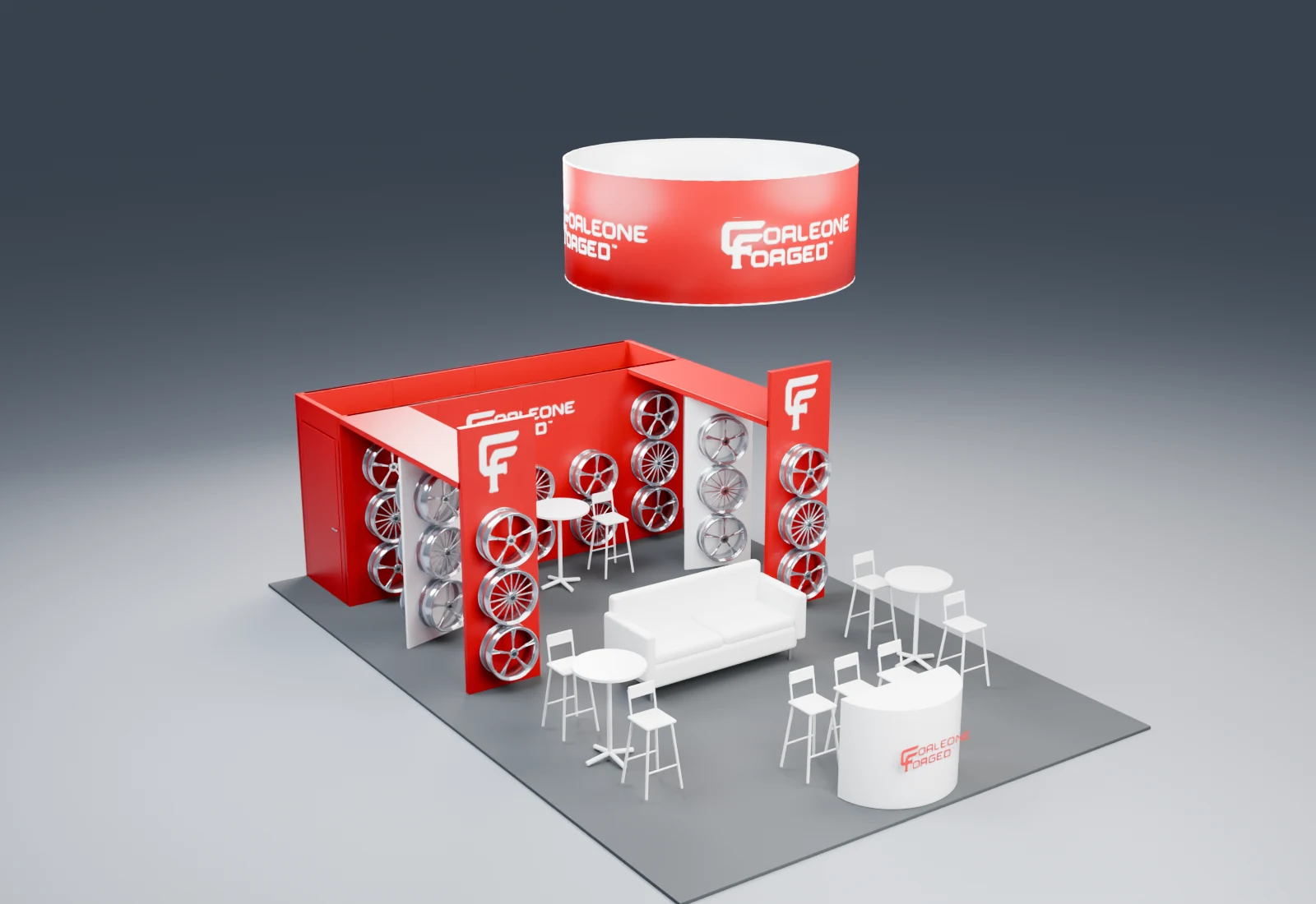 Rendered view of the booth